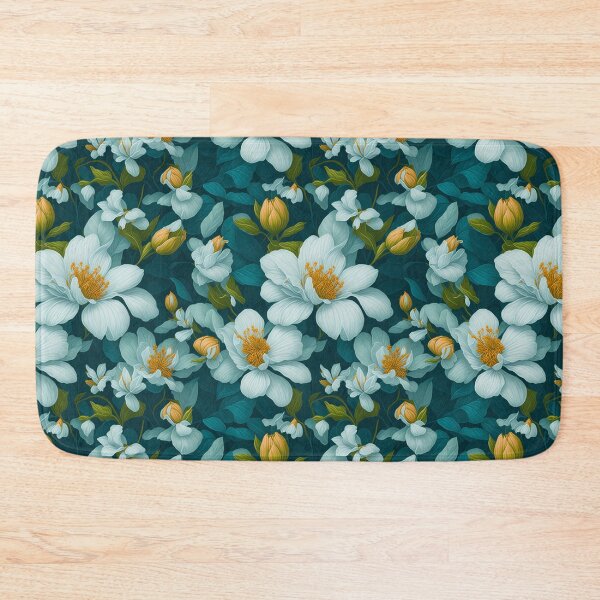Item preview, Seamless All Over Flower Pattern cyan and white  designed and sold by AiArtMerch.