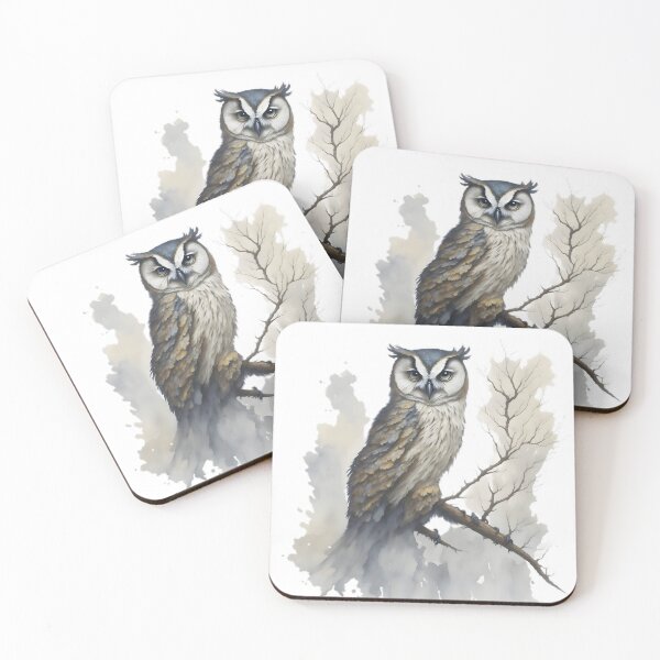 Item preview, Owl watercolor perched on a dry branch without leaves designed and sold by DreamscapePixel.