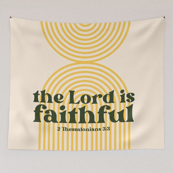 Item preview, 2 Thessalonians 3:3 - The Lord is Faithful - bible verse quote with yellow rainbow designed and sold by Firmly Planted Prints.