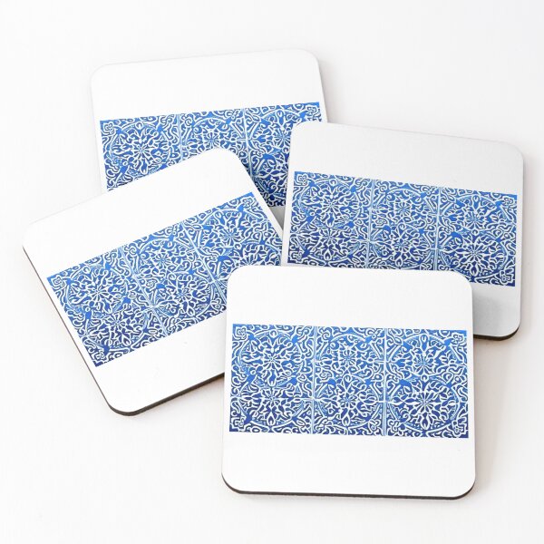 Item preview, Blue and white lace linograph folk art designed and sold by Earth Nature Creations.