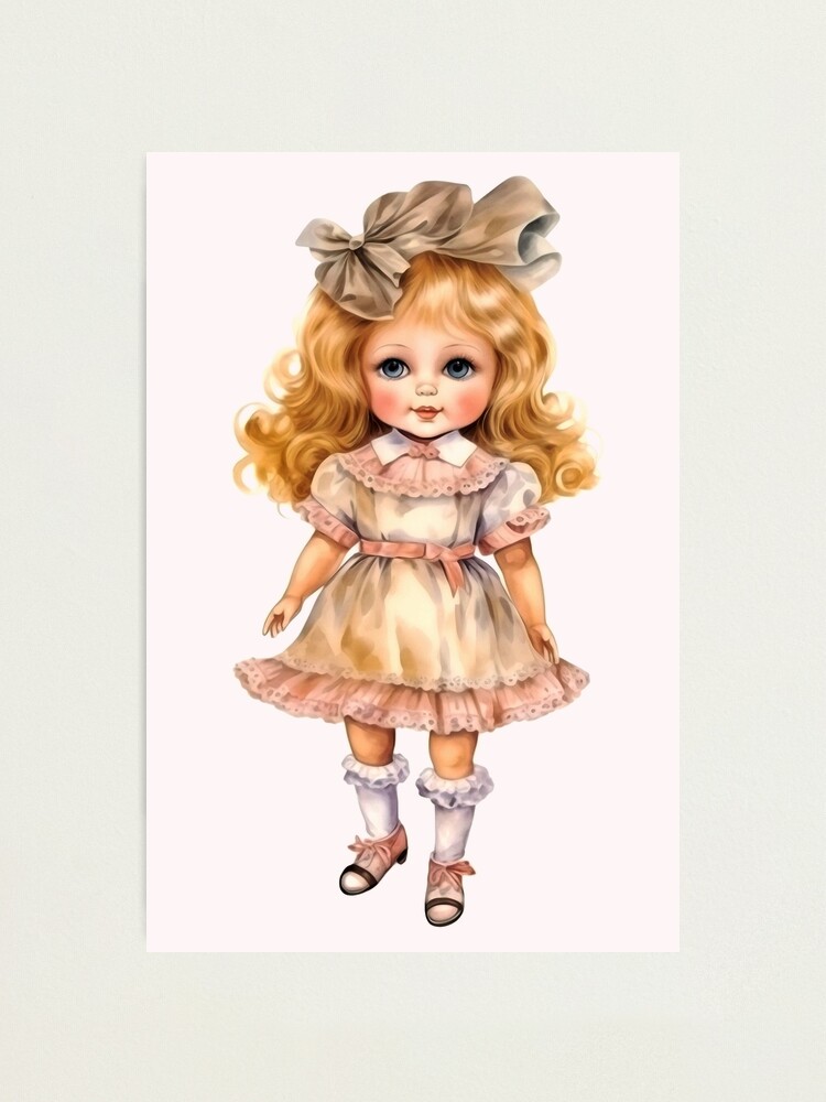 【antique doll】lithograph vintage fpp,small,metallic,