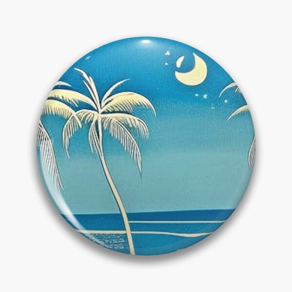 Item preview, Tropical Blue and white moon and stars linograph folk art designed and sold by Earth Nature Creations.