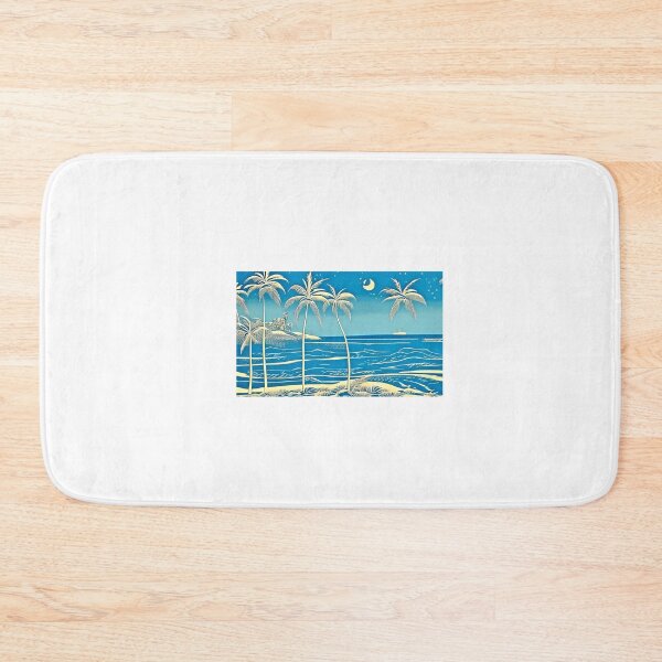 Item preview, Tropical Blue and white moon and stars linograph folk art designed and sold by Earth Nature Creations.