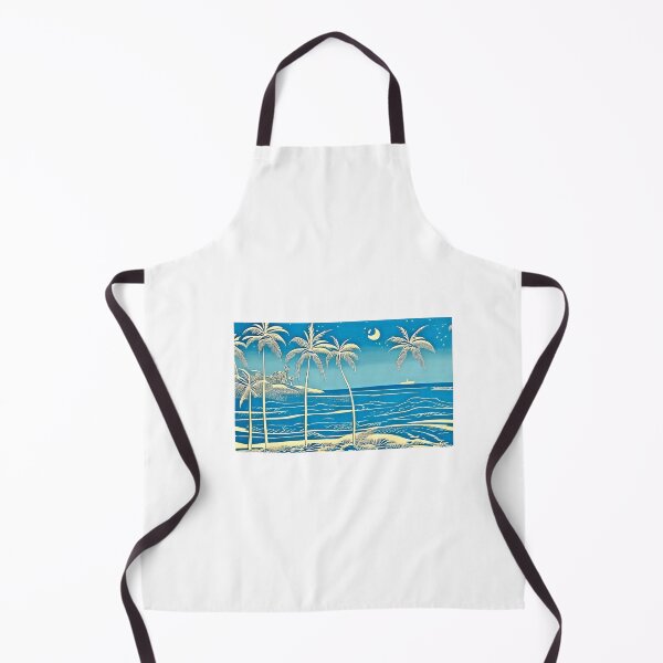 Item preview, Tropical Blue and white moon and stars linograph folk art designed and sold by Earth Nature Creations.