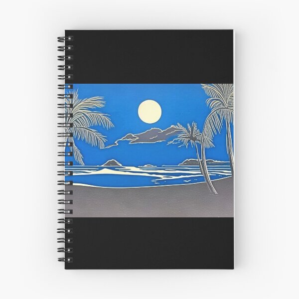 Item preview, Tropical Blue and white moon and stars linograph folk art designed and sold by Earth Nature Creations.