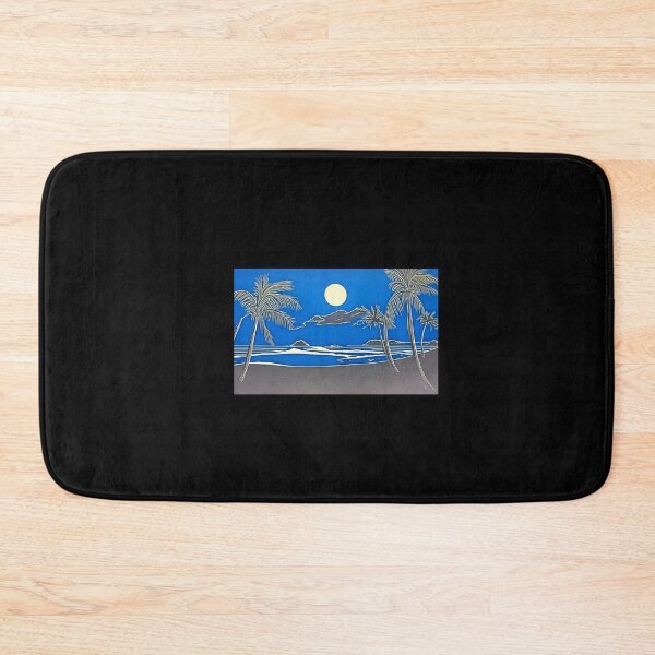 Item preview, Tropical Blue and white moon and stars linograph folk art designed and sold by Earth Nature Creations.