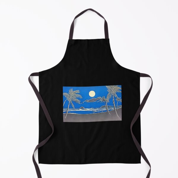 Item preview, Tropical Blue and white moon and stars linograph folk art designed and sold by Earth Nature Creations.