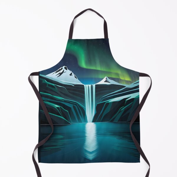 Item preview, Iceland Nothern Lights with Waterfall Digital Art Illustration Travel Poster designed and sold by TravelMarvel.