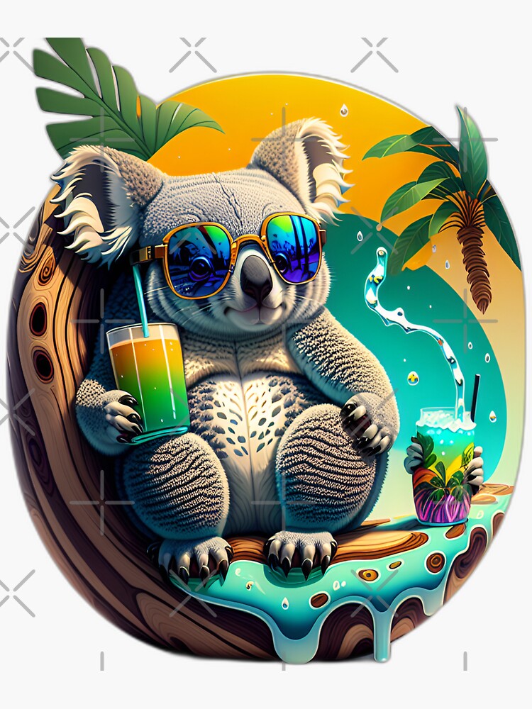 Lazy Day Koala on Rainbow Sticker