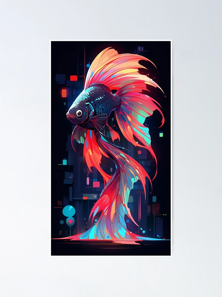 A neon colorful Betta Fish Poster for Sale by Basilix