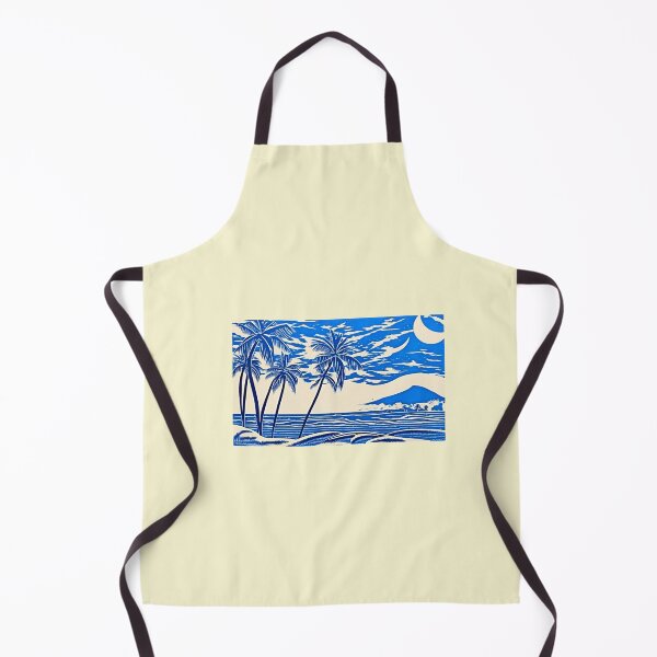 Item preview, Tropical Blue and white moon and stars linograph folk art designed and sold by Earth Nature Creations.