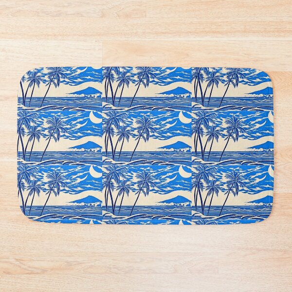 Item preview, Tropical Blue and white moon and stars linograph folk art designed and sold by Earth Nature Creations.