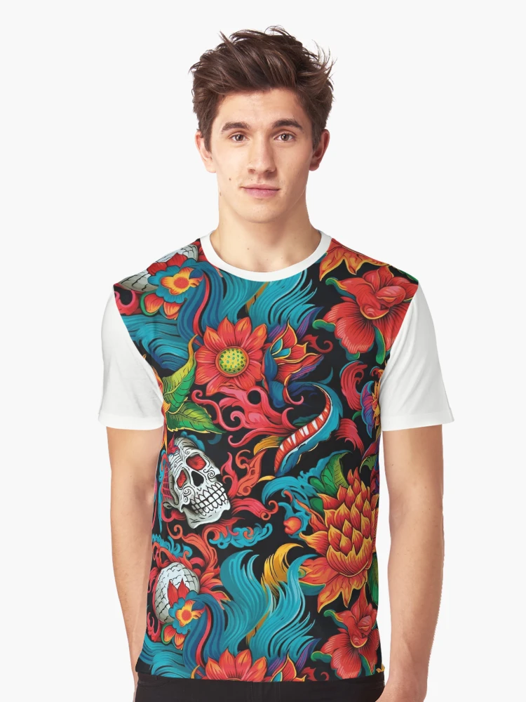 Flowers by Ed Hardy Style Graphic T-Shirt by Piagor