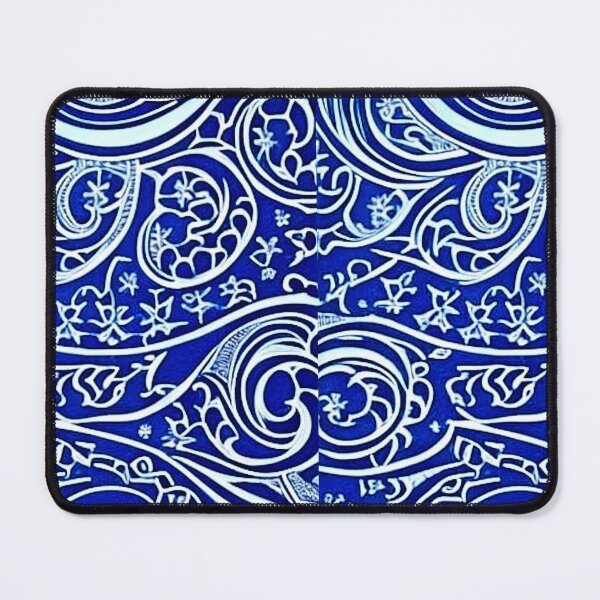 Item preview, Blue and white lace linograph folk art designed and sold by Earth Nature Creations.