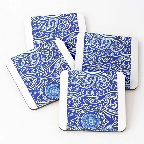 Item preview, Blue and white lace linograph folk art designed and sold by Earth Nature Creations.
