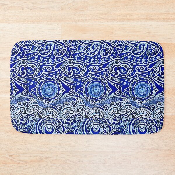 Item preview, Blue and white lace linograph folk art designed and sold by Earth Nature Creations.