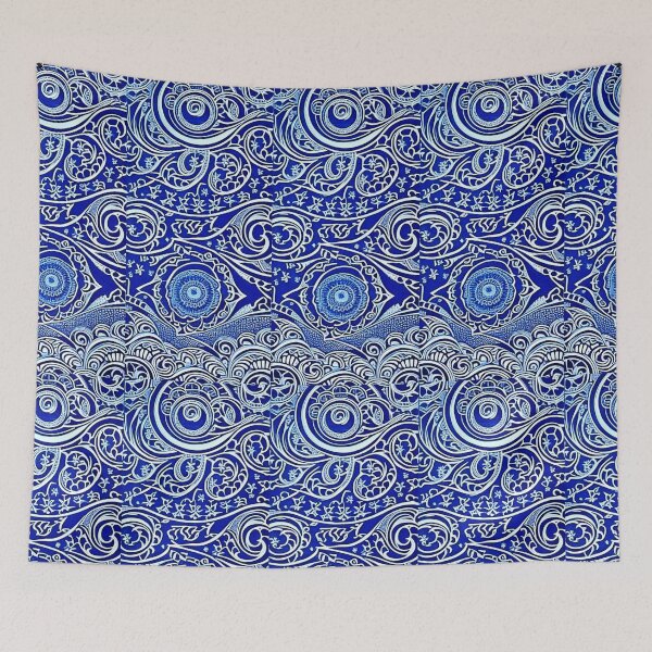 Item preview, Blue and white lace linograph folk art designed and sold by Earth Nature Creations.