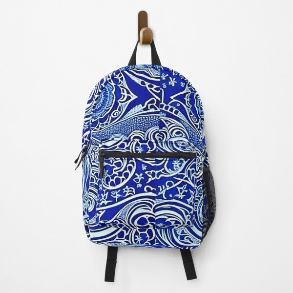 Item preview, Blue and white lace linograph folk art designed and sold by Earth Nature Creations.