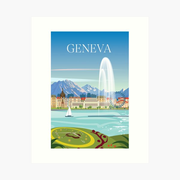 Item preview, Geneva travel poster, travel print City in Switzerland designed and sold by Arctic frame studio.