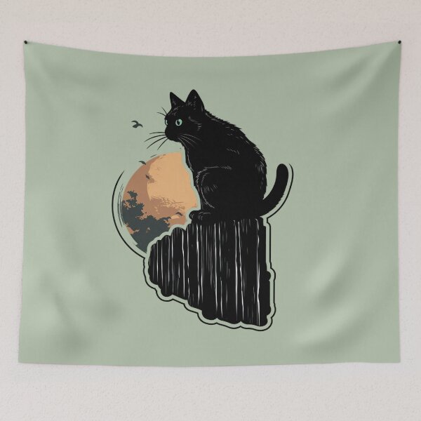 Item preview, Black Cat Enjoying Sunset On The Fence designed and sold by EVA4designs.