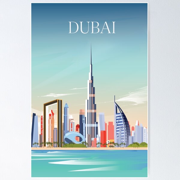Item preview, Dubai travel poster print wall art poster designed and sold by Arctic frame studio.