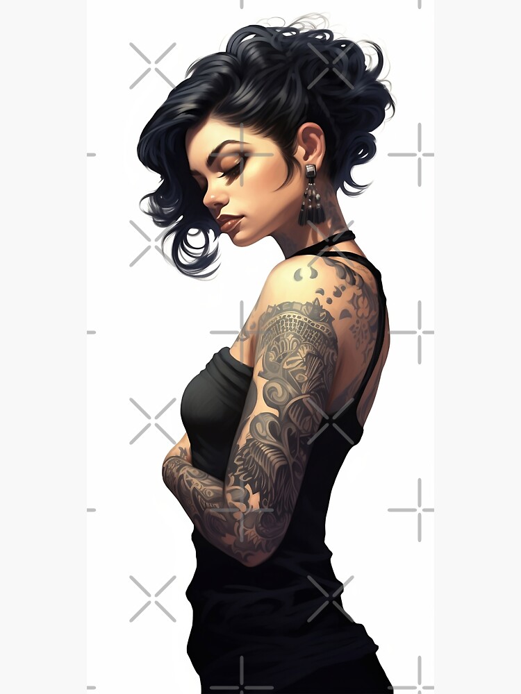 Beautiful tattooed girl with dark hair Sticker for Sale by StudioMarc