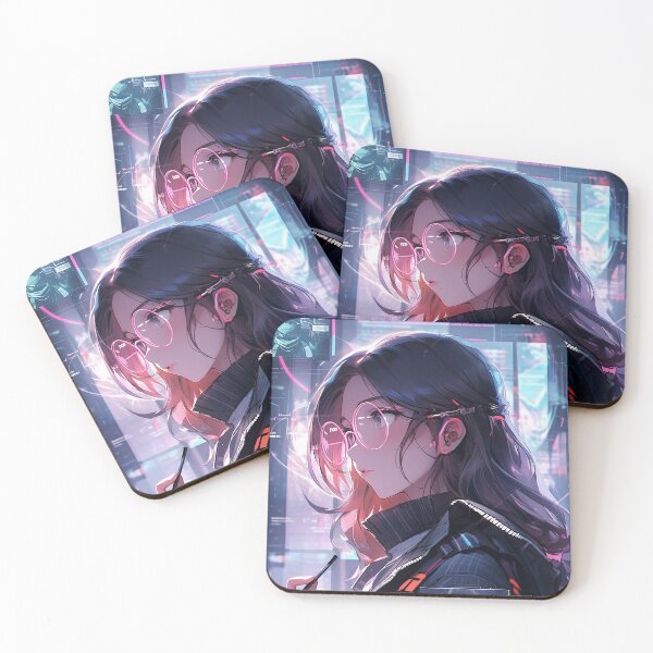 Item preview, Cyberpunk anime girl wearing augmented reality glasses designed and sold by Basilix.