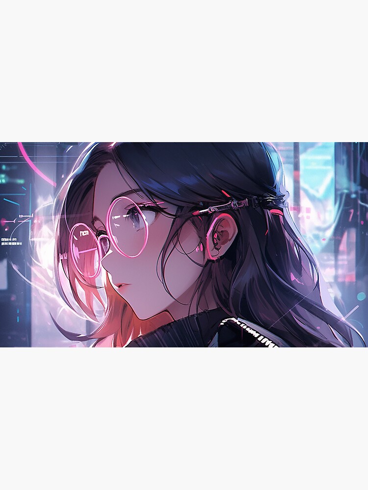 Colorful Braid Cyberpunk Anime Girl | Sticker