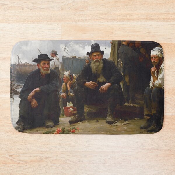 Item preview, Men having a break at the harbour, AI art designed and sold by MachinaeDreams.