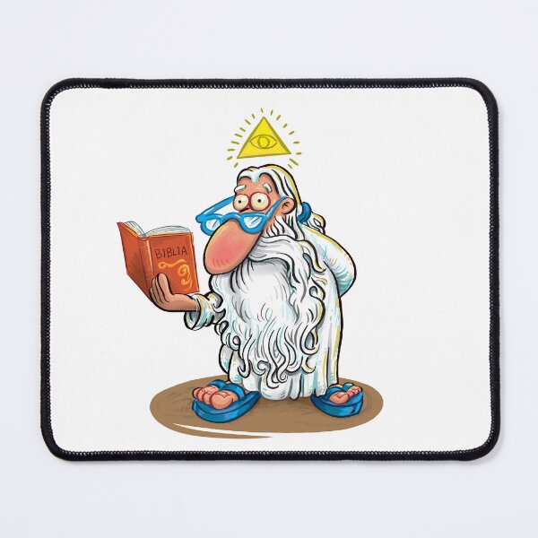 Item preview, Caricature of god surprised when reading bible designed and sold by Mariano Ruszaj.