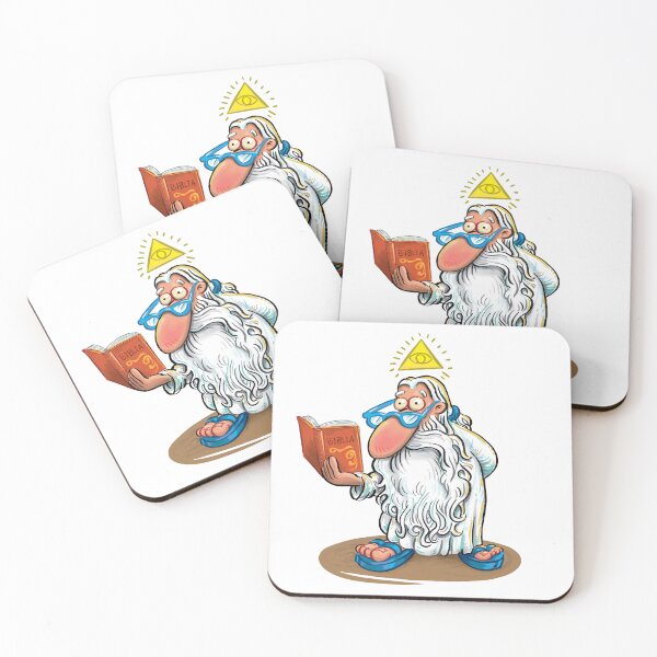 Item preview, Caricature of god surprised when reading bible designed and sold by Mariano Ruszaj.