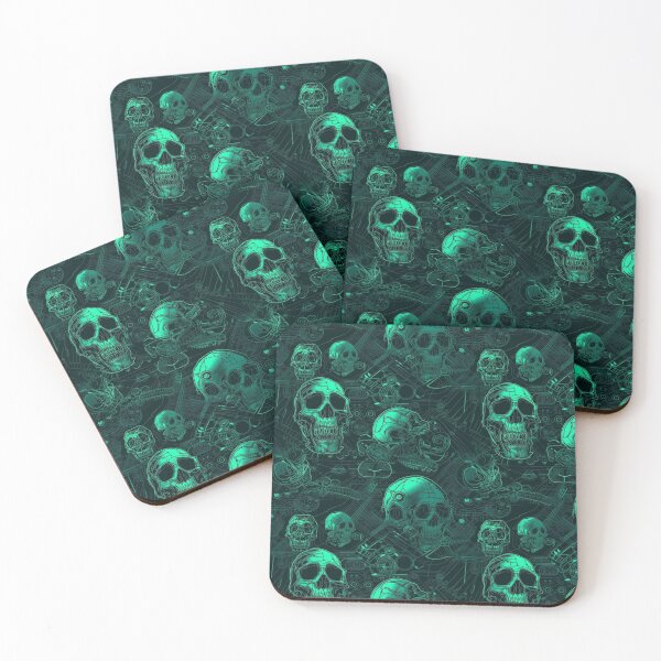 Item preview, Neon cyber skulls illuminating the darkness Pattern designed and sold by RRebellion.