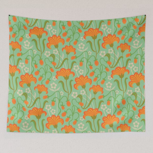 Item preview, CHARMED WITH BUTTERCUPS Floral Botanical Wild Flowers in Cottage Orange Green Cream Chartreuse - UnBlink Studio by Jackie Tahara designed and sold by Jackie Tahara of UnBlink Studio.