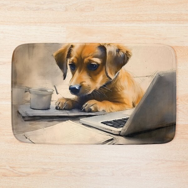 Item preview, dog on desk designed and sold by Banna Baber.