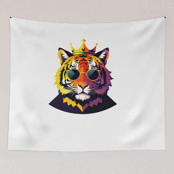 Item preview, Cool tiger in sunglasses wearing a crown. Vibrant colors designed and sold by Harmonysens.