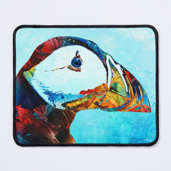 Item preview, Beachy Colorful Puffin Bird Art on Blue Watercolor designed and sold by Sharon Cummings Art.