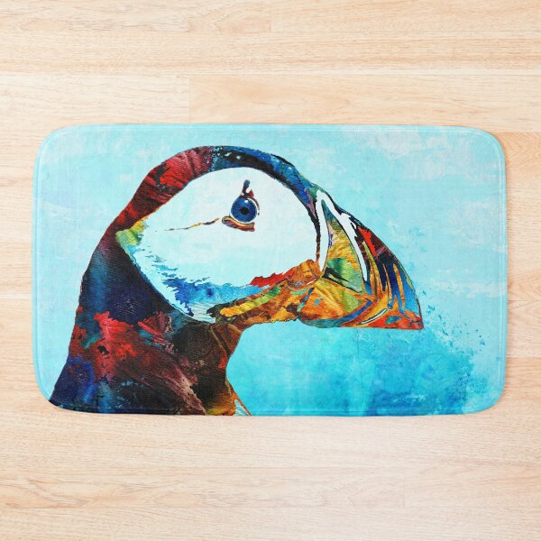 Item preview, Beachy Colorful Puffin Bird Art on Blue Watercolor designed and sold by Sharon Cummings Art.