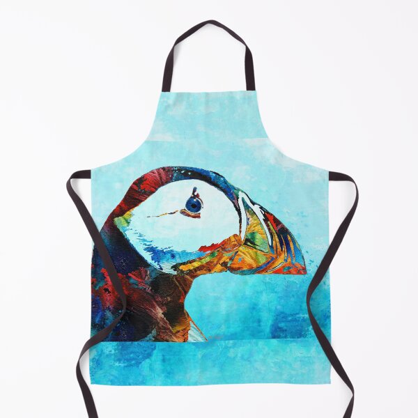 Item preview, Beachy Colorful Puffin Bird Art on Blue Watercolor designed and sold by Sharon Cummings Art.