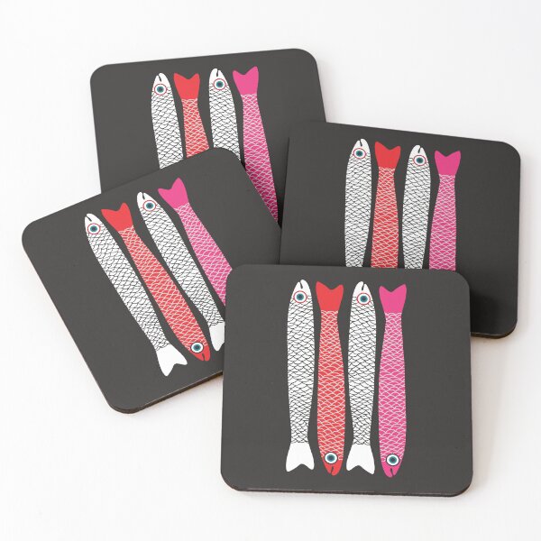 Item preview, ANCHOVIES Bright Graphic Fun Groovy Fish in White Red Pink - UnBlink Studio by Jackie Tahara designed and sold by Jackie Tahara of UnBlink Studio.