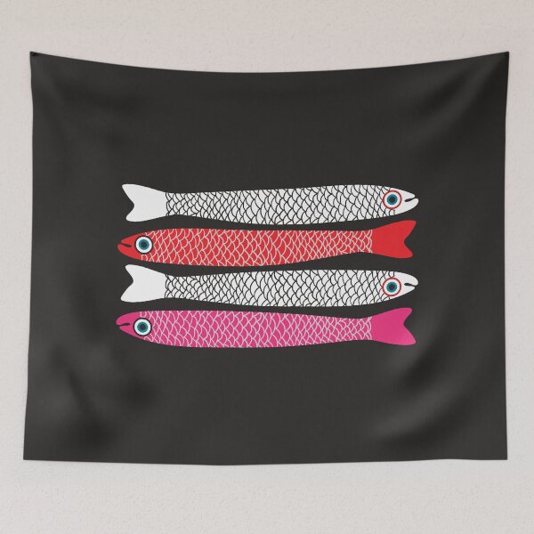 Item preview, ANCHOVIES Bright Graphic Fun Groovy Fish in White Red Pink - UnBlink Studio by Jackie Tahara designed and sold by Jackie Tahara of UnBlink Studio.