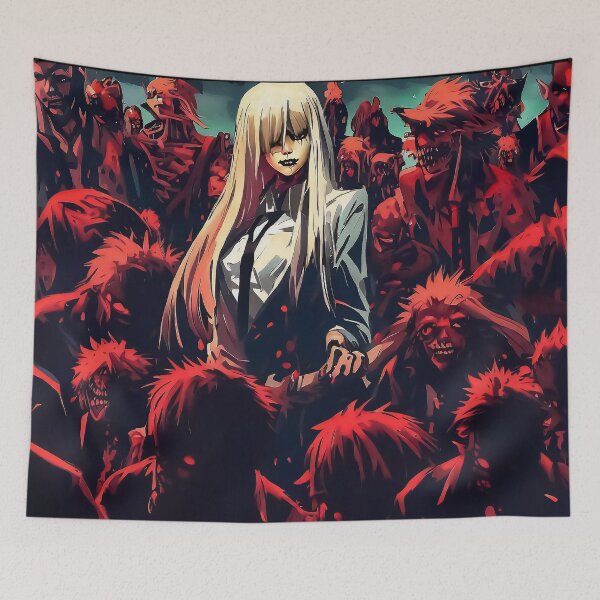 Item preview, Spooky Female vampire in the middle of a zombie horde pattern designed and sold by TomFrontierArt.