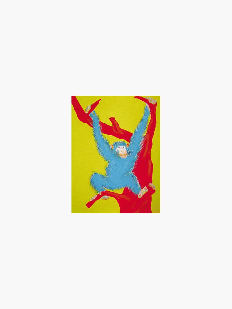 Thumbnail 3 von 3, Sticker, Blauer Affe auf Gelben Hintergrund mit einem Roten Baum designt und verkauft von Klonen-Kunst.