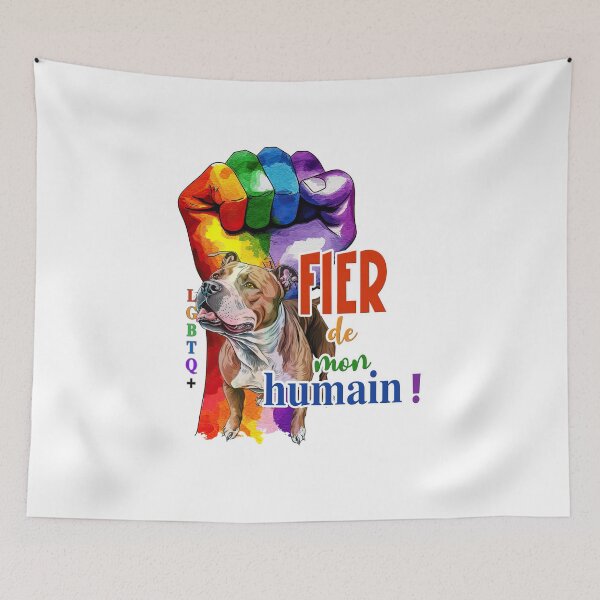 Item preview, American Staffordshire Terrier dog (am staff, amstaff or staff), Proud of my human, LGBTQ+ for Terrier dog lovers, in French designed and sold by isaweb.