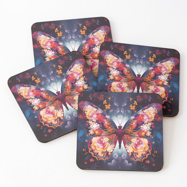 Item preview, Butterfly with flowers roses on blue background designed and sold by ZombiOctopi.