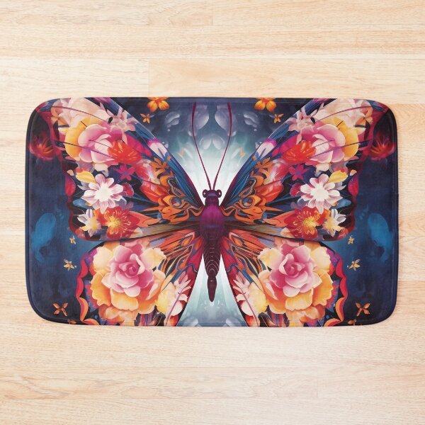 Item preview, Butterfly with flowers roses on blue background designed and sold by ZombiOctopi.