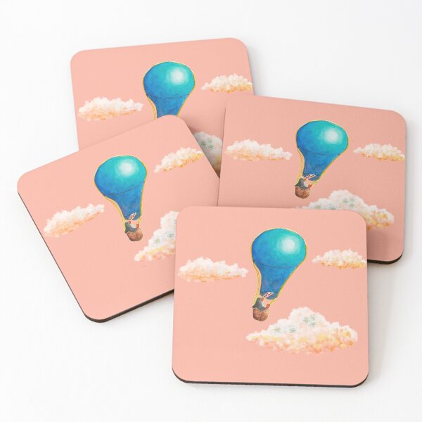 Item preview, Penguin uses love to fly hot-air balloon in a pink sky designed and sold by PenguinGirl-Art.