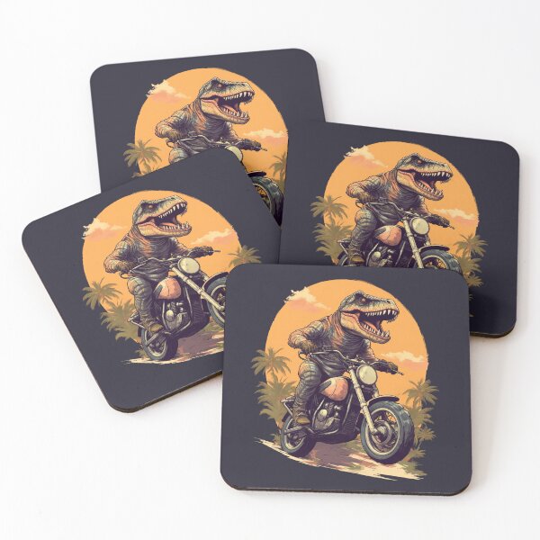 Item preview, Sunset Jungle Ride: Motorcycling T-Rex designed and sold by Zandalus.