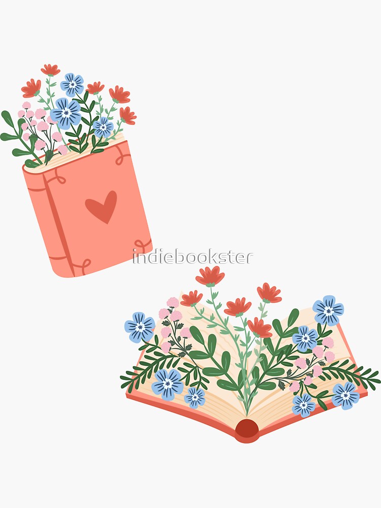 "books with flowers set" Sticker for Sale by indiebookster | Redbubble