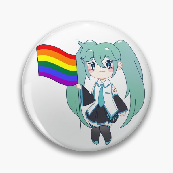 Aperçu de l'œuvre Hatsune Miku Drapeau Chibi Autocollant Rainbow Pride créée et vendue par Pyrothlets.