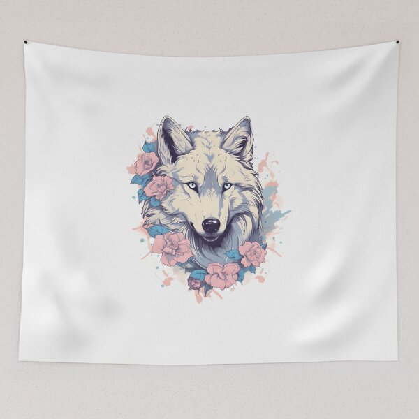 Item preview, Cute Wolf with Flowers | Nature-inspired Art designed and sold by AdventurerPack.
